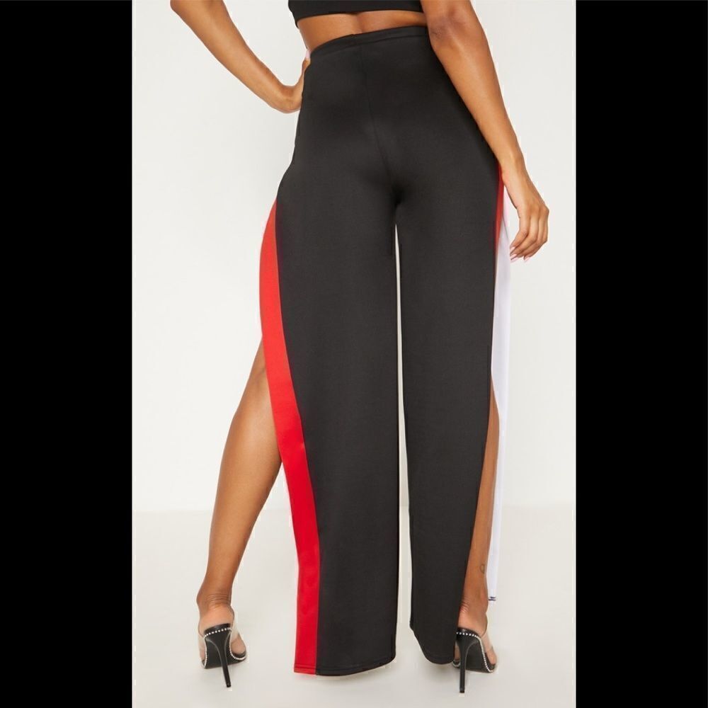 NWT Black Contrast Panel L Extreme Split Wide Leg Pants